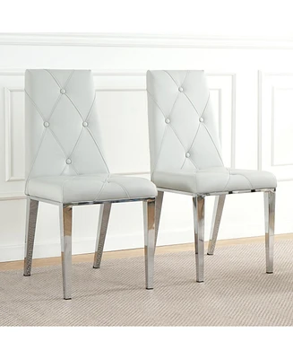 Modern simple light luxury dining chair Light grey chair Family bedroom stool back Pu electroplated chair legs, suitable for kitchen living room dinin