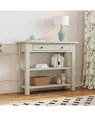 Retro Console Table with Drawer and Two Sturdy Shelves for Entryway, Living Room (Black)