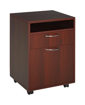 Aosom Business Mobile Storage Cabinet Organizer with Drawer and Cabinet, Printer Stand with Castors, Brown