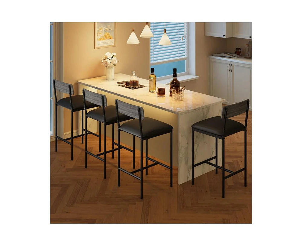 gaomon Bar Stools Set of 4, Kitchen Bar Stools with Footrest, 25.5 Inches Upholstered Bar Chairs with Back