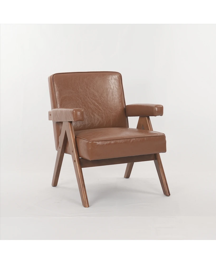 wooden leg leisure chair with handrails, cushions.uitable for living room, bedroom, study and other occasions