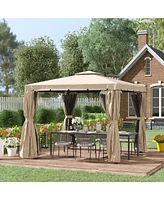 Outsunny 10' x 10' Patio Gazebo Outdoor Canopy Shelter w/ Sidewalls,