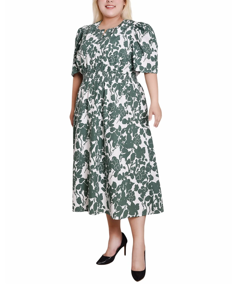 Ny Collection Plus Puff Sleeve Poplin Dress