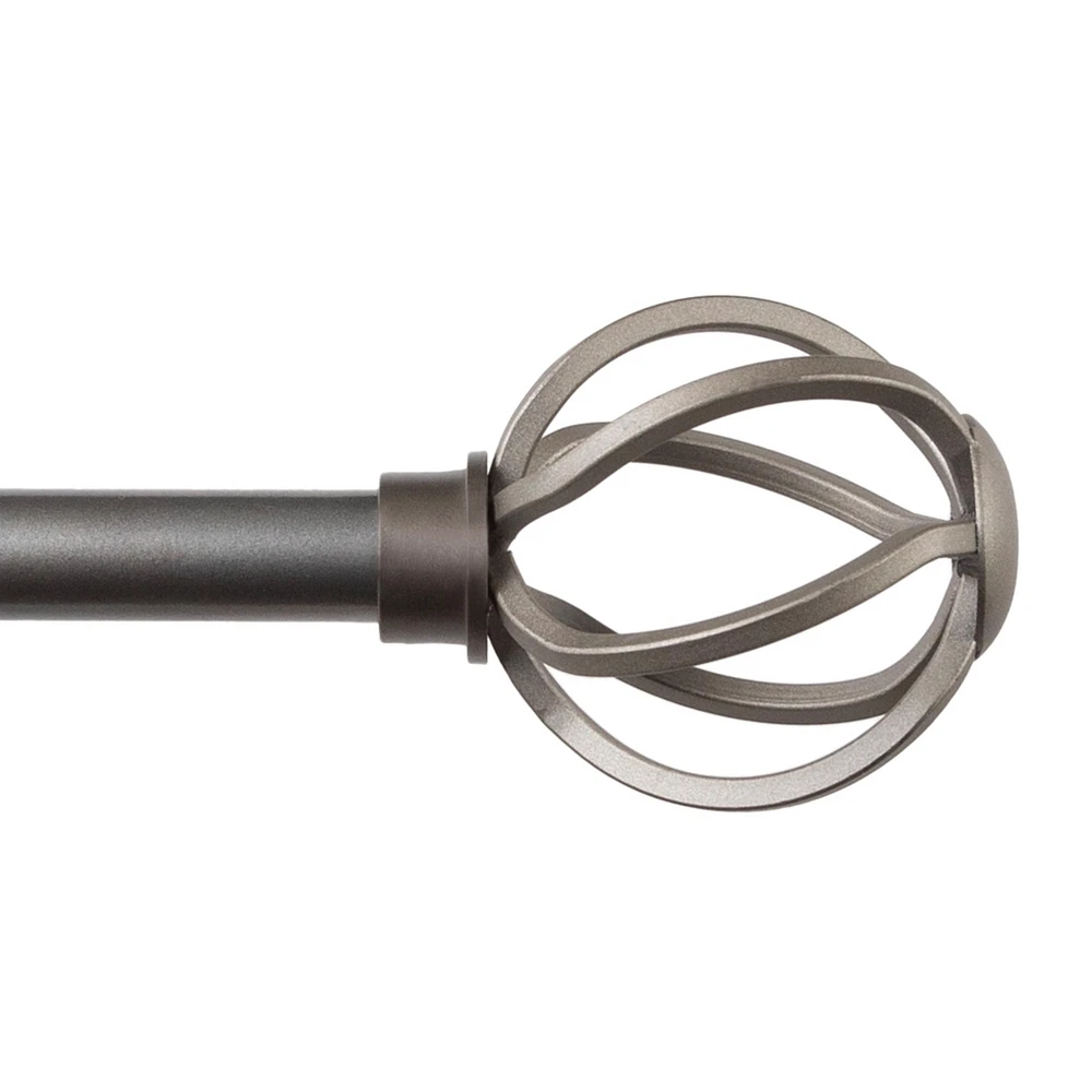 Kenney Cage 5/8-Inch Decorative Curtain Rod Black and Pewter with Stylish Finials