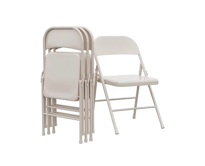 Dining Chairs Set of 4, Foldable with Metal Frame Hold Up to 350 Pounds, Portable Beige Kitchen Chair Suitable for Room, Living R