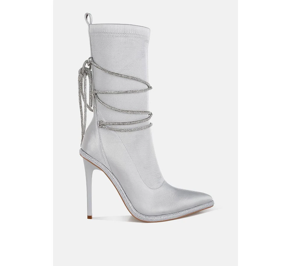 Dacia Rhinestones Strap Satin Calf Boots