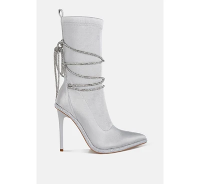 Dacia Rhinestones Strap Satin Calf Boots