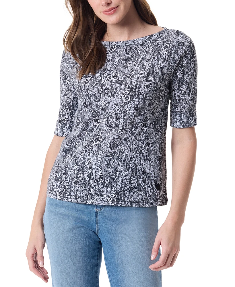 Gloria Vanderbilt Women's Alanis Printed Cuffed-Sleeve T-Shirt