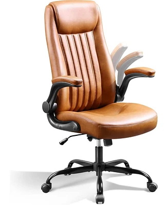 Ergonomic High Back Office Chair, Executive Swivel Desk Chair with Adjustable Flip-Up Armrests, Built-in Lumbar Support & Thickened Headrest, Workstat