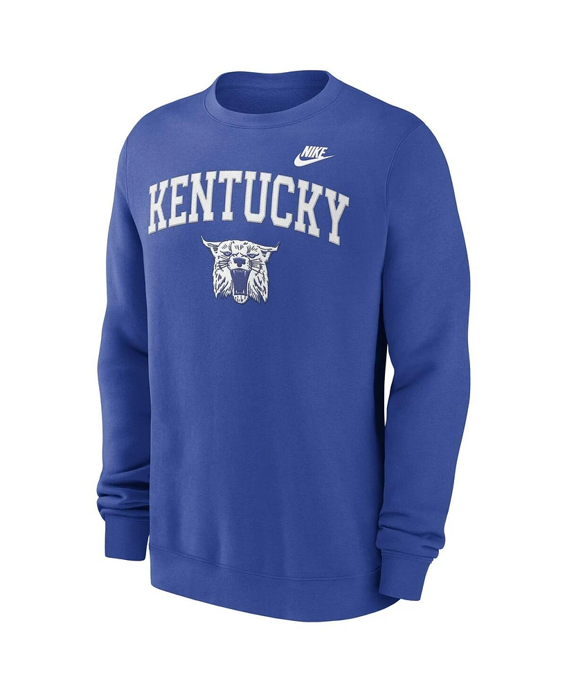 Nike Men's Royal Kentucky Wildcats Legacy Classic Tackle Twill Embroidered Arch Over Logo Pullover Sweatshirt