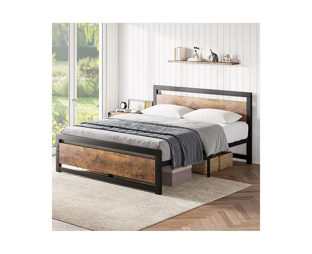 gaomon Industrial Full Size Bed Frame, Full Bed Platform with Wooden Headboard No Box Spring Needed