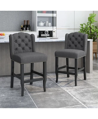 Set of 2 Wingback Counter Stools with Button-Tufted Back & Nailhead Accents-The Pop Home