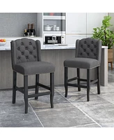 Set of 2 Wingback Counter Stools with Button-Tufted Back & Nailhead Accents-The Pop Home