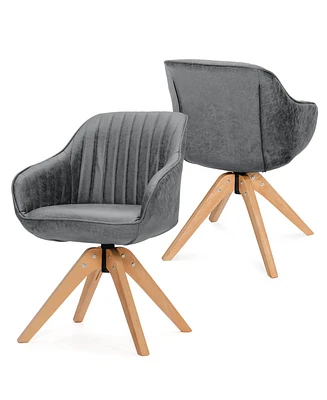 Gouun Modern Leathaire Set of 2 Swivel Accent Chair with Beech Wood Legs