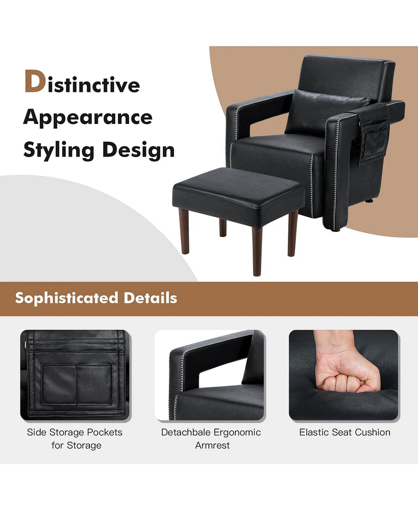 Gouun Modern Berber Fleece Single Sofa Chair with Ottoman and Waist Pillow