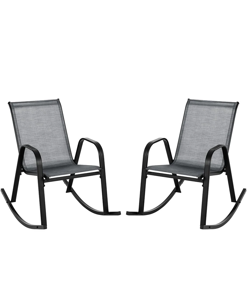 Gouun Set of 2 Metal Patio Rocking Chair with Breathable Seat Fabric