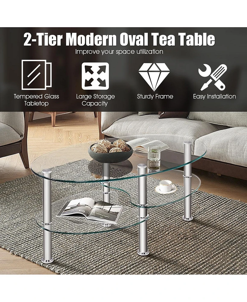 Gouun Tempered Glass Oval Side Table