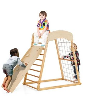 Gouun 6 In 1 Jungle Gym Wooden Indoor Playground With Double Sided Ramp Monkey Bars