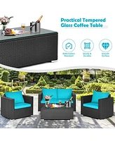 4Pcs Patio Rattan Cushioned Furniture Set