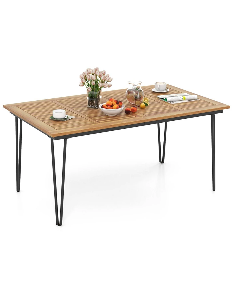 Gouun 63 Inch Rectangular Outdoor Dining Table for 6 People with Acacia Wood Tabletop and Umbrella Hole-63 inches