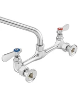 Gridmann Commercial Wall Mount Sink Faucet, 8" Center with 12" Swivel Spout, Nsf, Dual Lever Handles, Brass Construction, Chrome Polished Fi