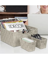 Sorbus 9 Piece Stackable Woven Basket Organizer Set with Built-In Carry Handles - Stylish Storage for any room the household (Gray)