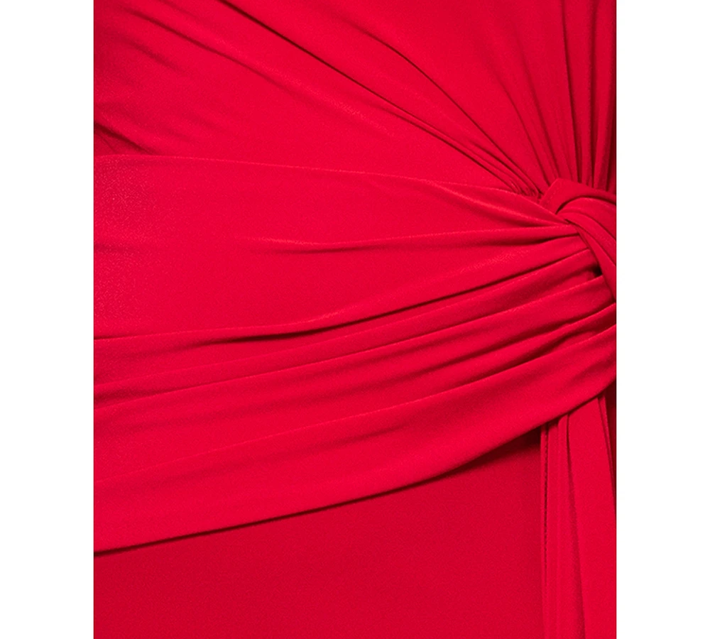 Xscape Plus One-Shoulder Draped-Detail Gown