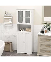 64.5" Tall Bathroom Cabinet with Tempered Glass Doors Adjustable Shelves