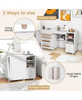 Folding Sewing Table Charging Station Multifunctional Sewing Machine Cart Table