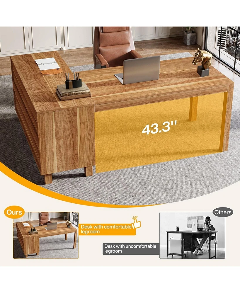 Tribesigns 59-Inch L Shaped Computer Desk with Cabinet, Farmhouse Corner Desk with Storage Shelves, L Shaped Executive Desk, Long Writing Desk for Hom