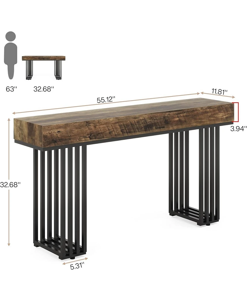 Tribesigns 55-Inch Console Table for Entryway, Industrial Wood Hallway Table with Stylish Metal Frame, Sofa Foyer Table for Living Room, Entrance, Bla