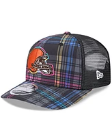 New Era Men's Black Cleveland Browns 2024 Nfl Crucial Catch Plaid 9SEVENTY Trucker Snapback Hat