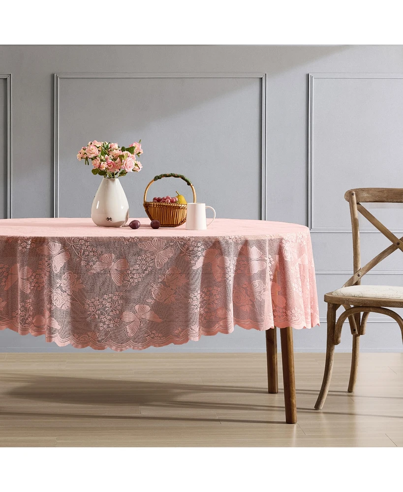 Hlc.me Butterfly Floral Lace Fabric Tablecloth, Lace Fabric Table Cloth for Round Tables, Wrinkle Resistant Tablecloth