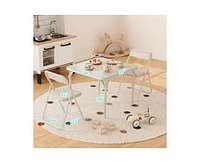 Boys and Girls Folding Table and Chairs Set of 3, Portable Table and Chair with Pu Soft Cushion, No Installation Required, Suitable for Eating