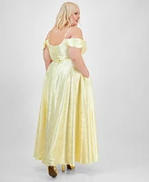 B Darlin Trendy Plus Size Off-The-Shoulder Satin Jacquard Gown