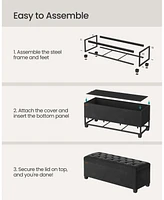 Upholstered Storage Bench with Hidden Compartment and Legs for End of Bed