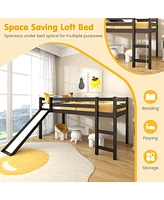 Gouun Twin Size Low Sturdy Loft Bed with Slide Wood
