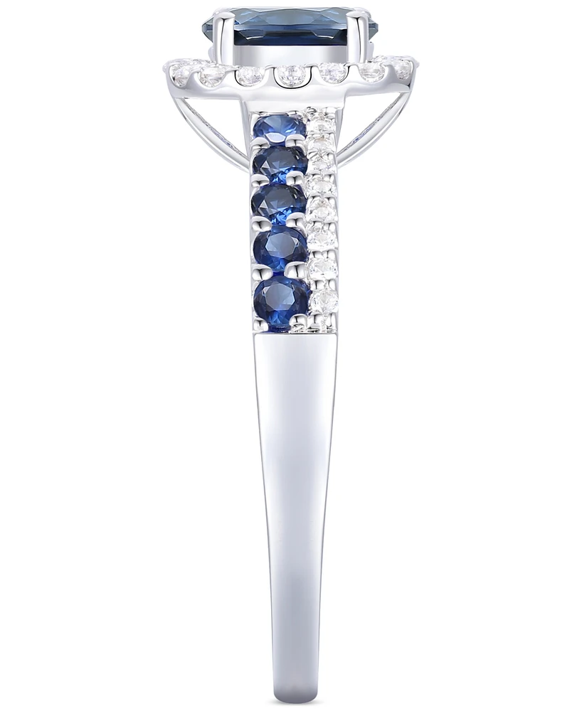Sapphire (1 ct. t.w.) & Diamond (1/6 Oval Halo Ring 14k White Gold (Also available Ruby Emerald)