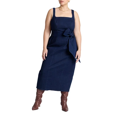 Eloquii Women's Tie Detail Denim Midi Dress