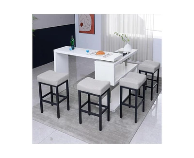 Dyhome Counter Height Bar Stools Set of 4, 27 Inches Modern Kitchen Bar Stools, Metal Legs Backless Saddle Stool Chair for Kitchen Island, Dining Room