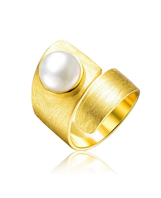 Sterling Silver 14K Gold Plated with Genuine Freshwater Pearl Modern Ring