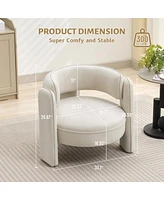 Modern Velvet Accent Chair, Mid-Century Barrel Armchair for Living Room, Comfy Upholstered Sofa Chair with Armrests, Boucle Chair for Bedroom, Apartme