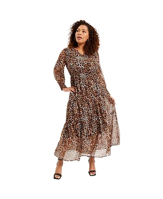June + Vie Women's Plus Tiered Maxi Dress