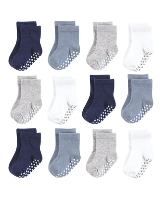 Hudson Baby Boys Cotton Rich Newborn and Terry Socks, Blue Gray Basic