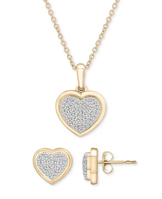 2-Pc. Set Diamond Heart Pendant Necklace & Earrings (1/3 ct. t.w.) in 14k Gold-Plated Sterling Silver, Exclusively at Macy's