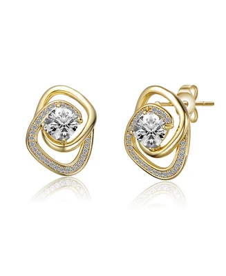 14k Gold Plated Cubic Zirconia Double Love Knot Stud Earrings