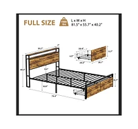 Metal Bed Frame with 2 Storage Drawers and Led Rgb Led light