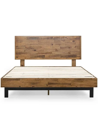 Modern Solid Wood Platform Bed – Adjustable Headboard and Sturdy Slat Support, No Box Spring Required