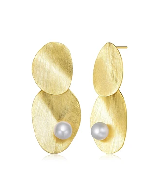 Sterling Silver 14K Gold Plated with Genuine Freshwater Pearl Unique Earrings