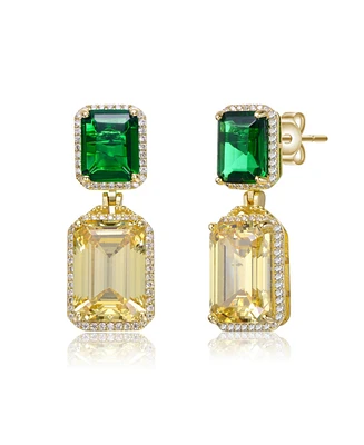 14K Gold Plated with Green & Yellow Cubic Zirconia Drop Earrings